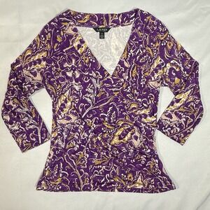 Ralph Lauren Black Label L Alyaja Mid Pullover Gold Purple Yellow Paisley Wrap